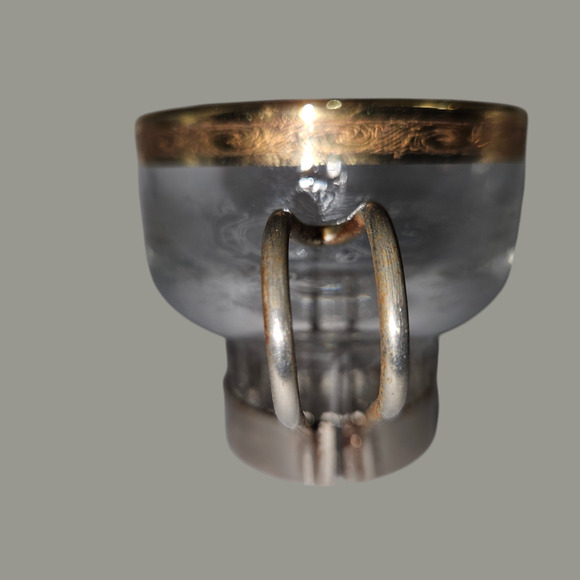 Vintage Etched Glass Cups w/ Metal Holders & Gold Rim Scroll Design Set of 5 - Picture 3 of 7